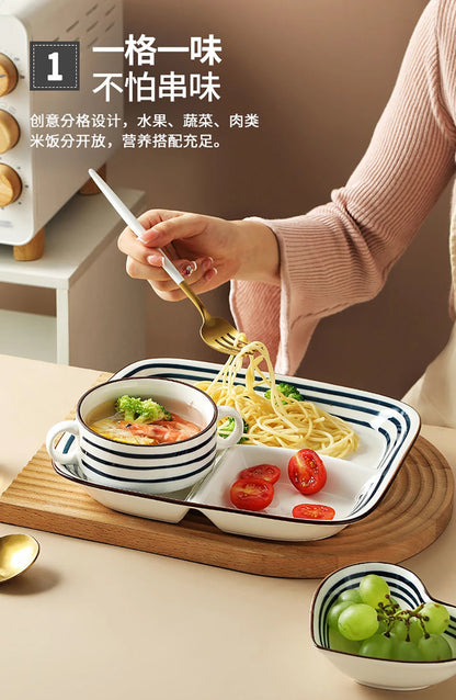 HOONRA Set of 3 Divided Plate Ceramic Kitchen Food Container