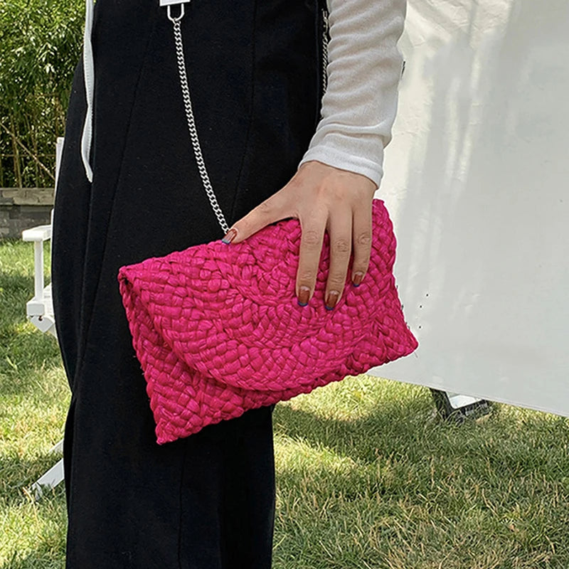 Women’s Handwoven Straw Envelope Clutch Bag