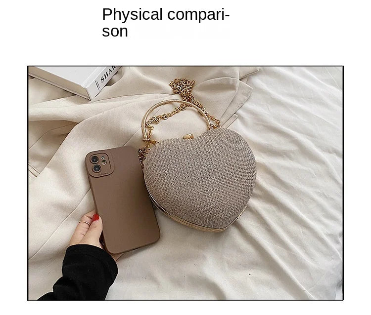 Heart-Shaped Evening Clutch Bag with Chain Strap