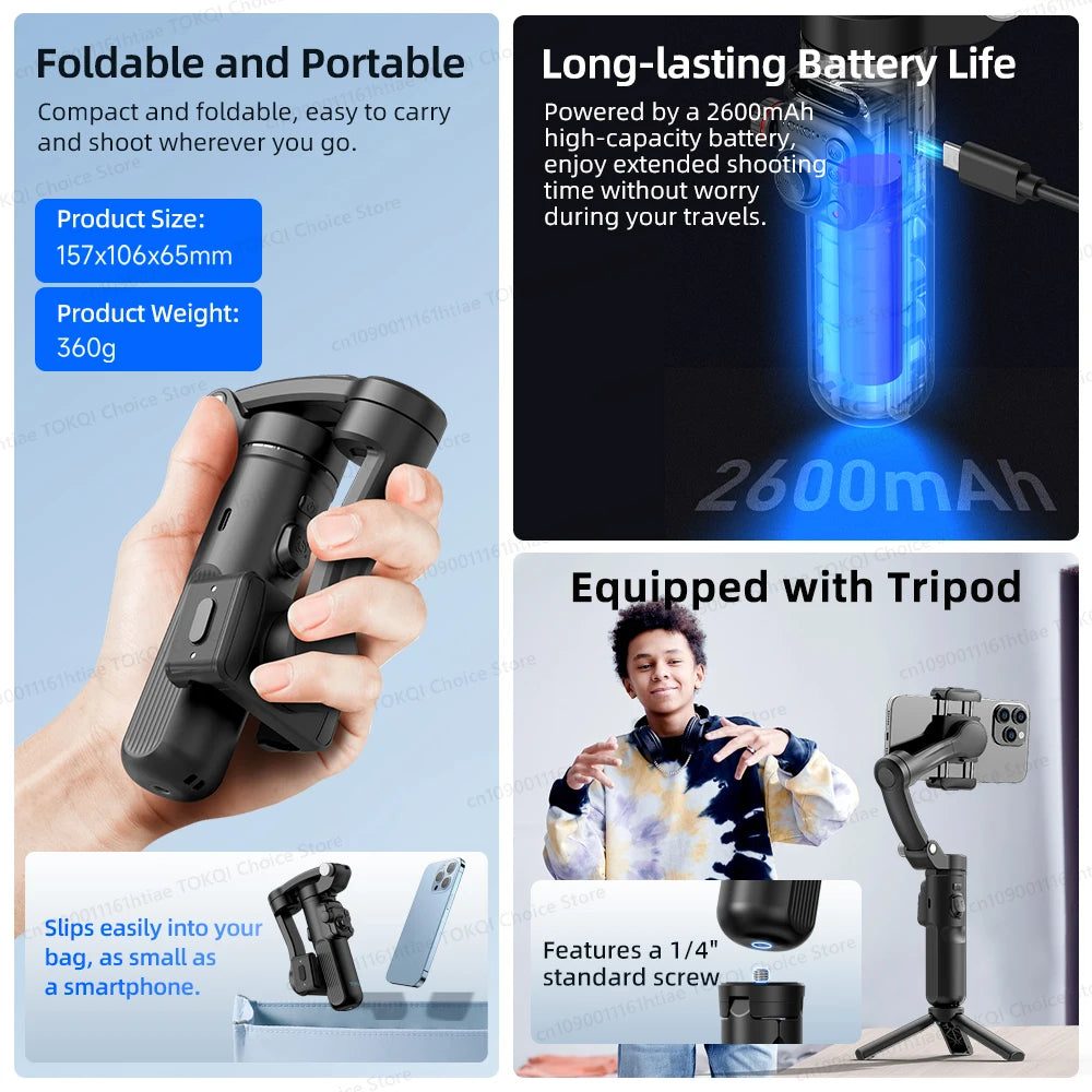 Handheld Gimbal Stabilizer Selfie Tripod with Wireless Remote for Smartphone