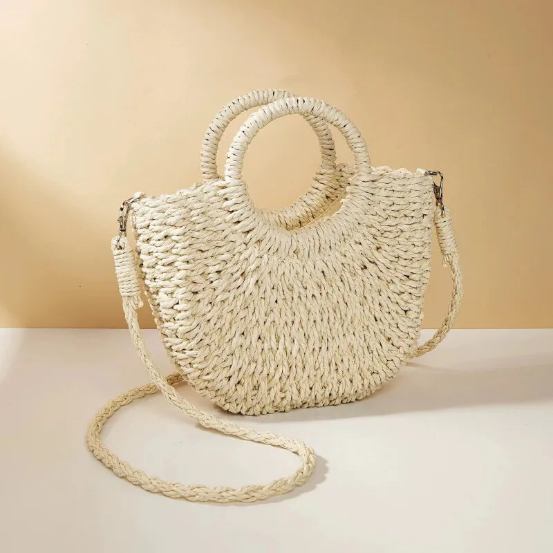 Handwoven Straw Rattan Crossbody Beach Bag