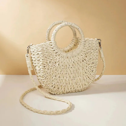 Handwoven Straw Rattan Crossbody Beach Bag