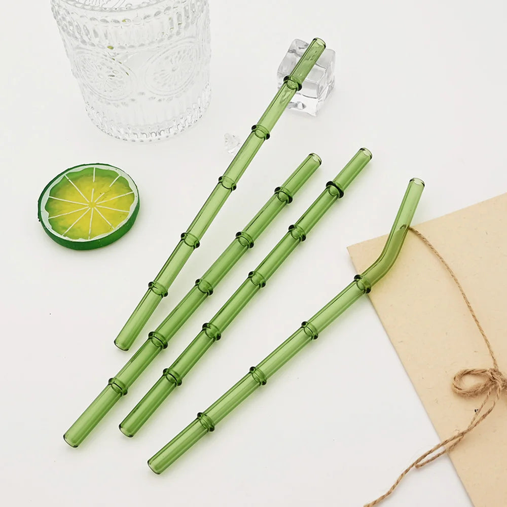 Bamboo Shaped Glass Drinking Straw Set