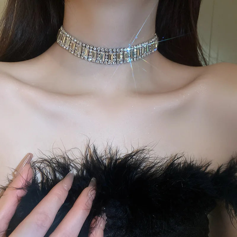 Geometric Crystal Rhinestone Choker Necklace