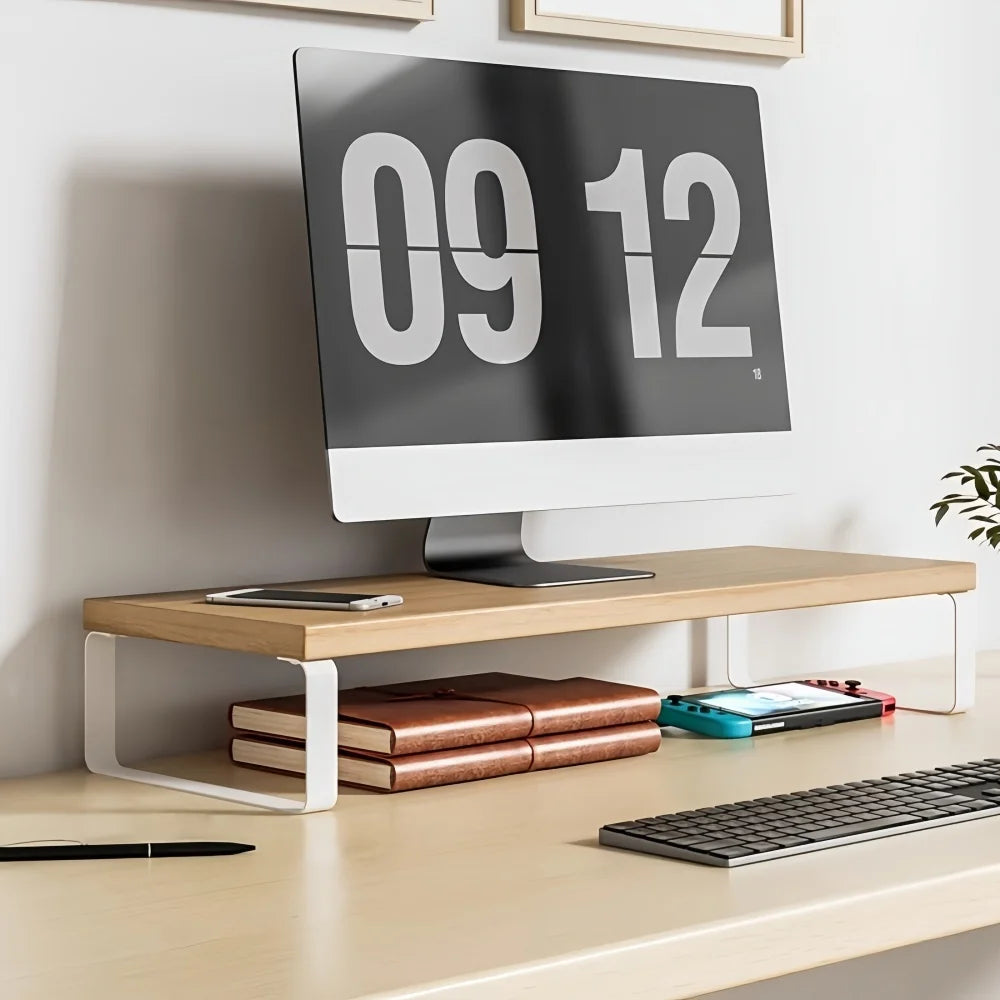 Wooden Desktop Monitor Stand Organizer