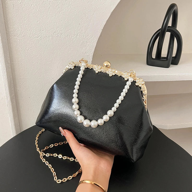 Luxury Pearl Chain Minaudière Shoulder Bag
