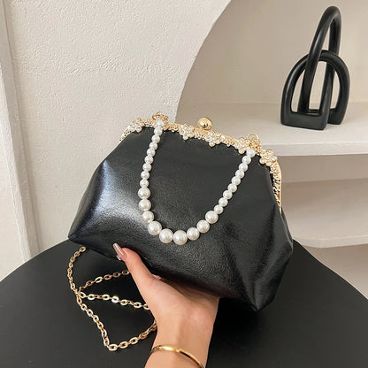 Luxury Pearl Chain Minaudière Shoulder Bag