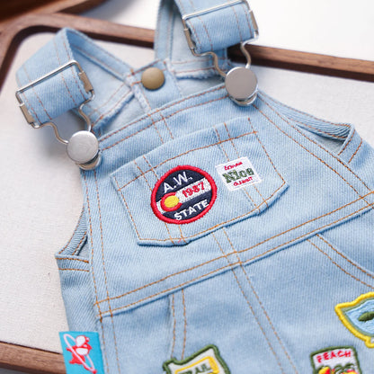 Retro Denim Pet Dress with Badge Patches