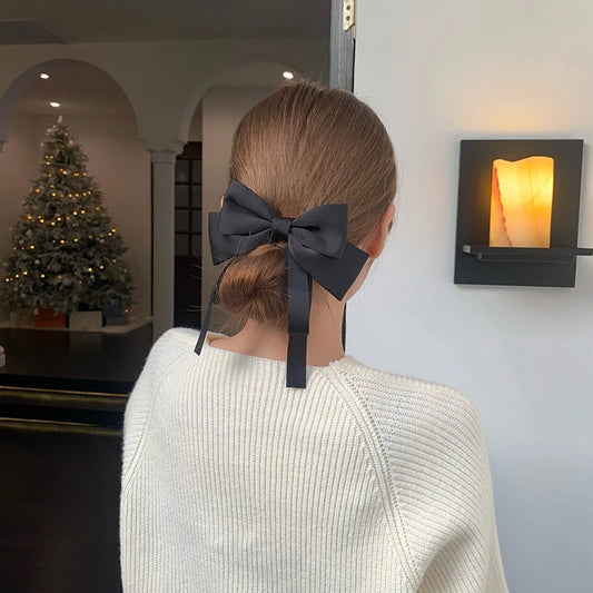 Solid Ribbon Bow Hair Clip for Women & Girls