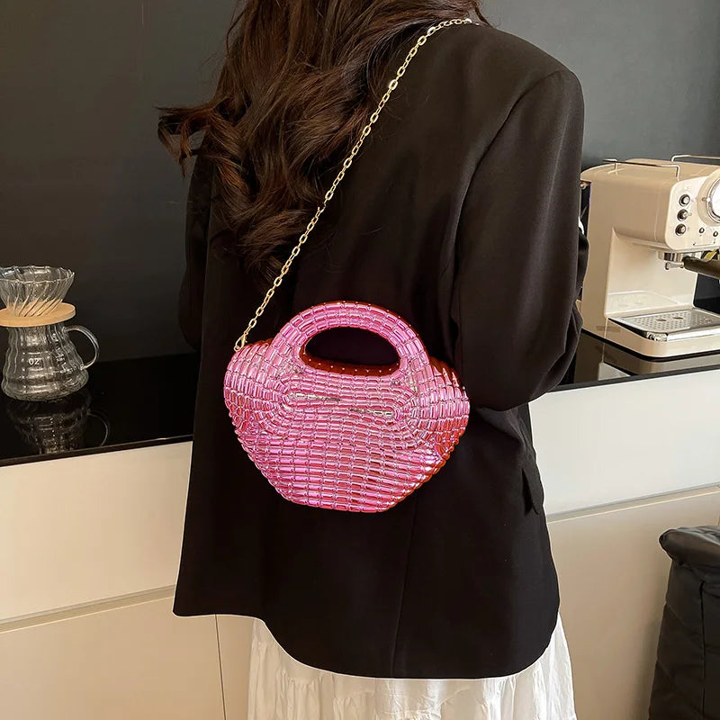 Metallic Acrylic Woven Handbag