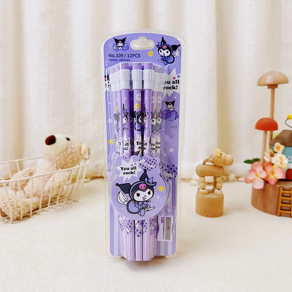 Sanrio Kuromi  12 Pencils & 1 Pencil Roller Stationery Box Set