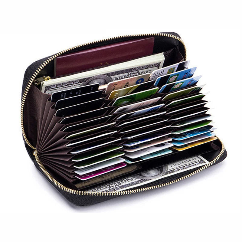 Genuine Cow Leather Zip-Around Wallet with 36 Card Slots