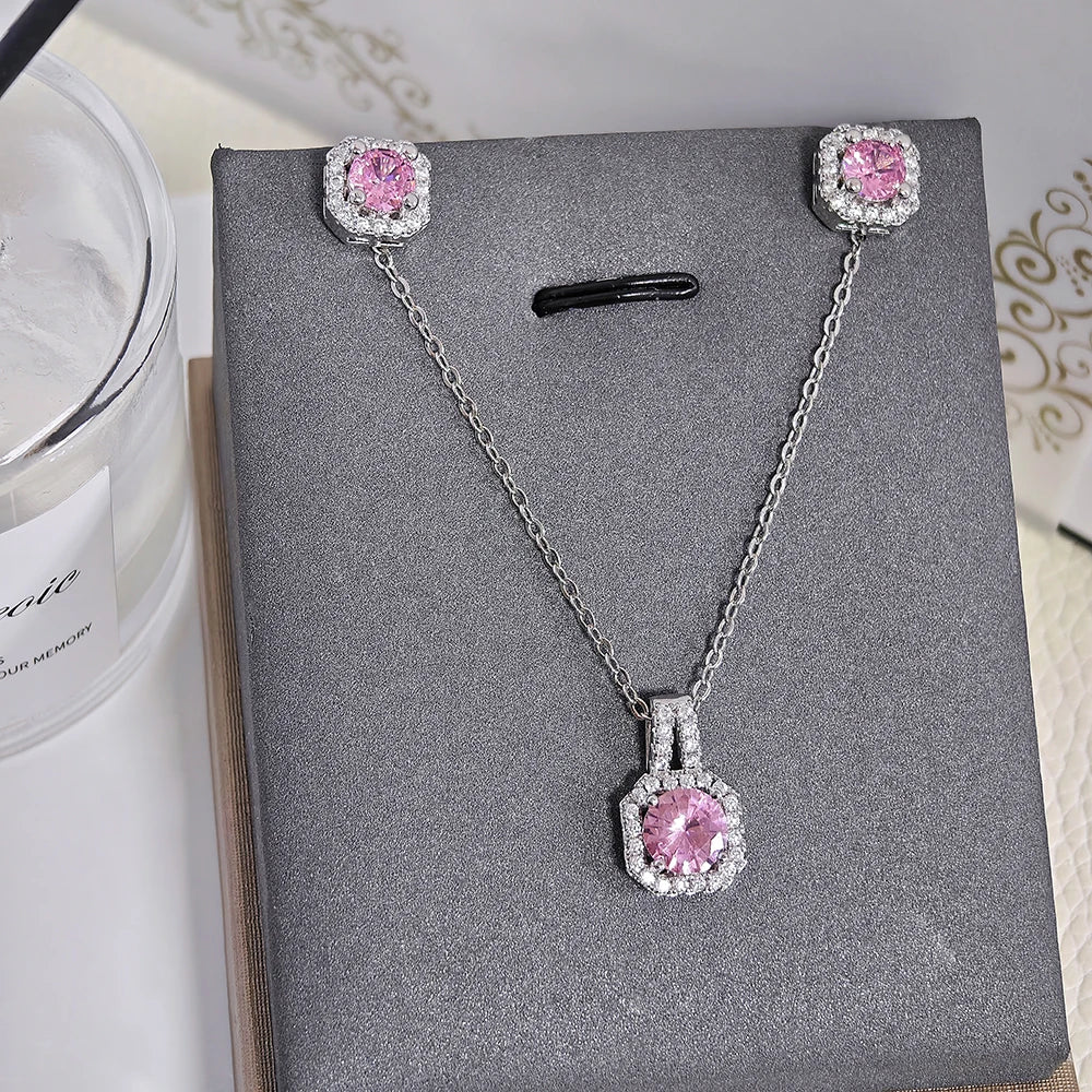 Pink Cubic Zirconia Necklace & Earring Set