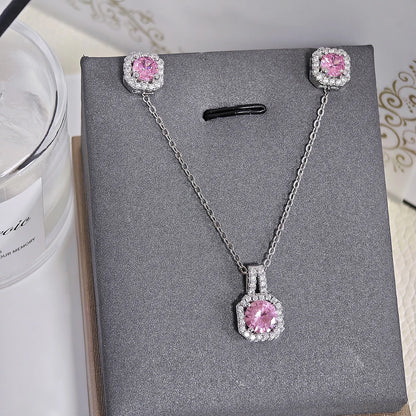 Pink Cubic Zirconia Necklace & Earring Set