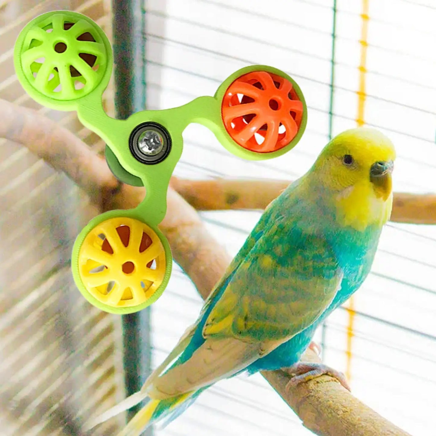 Interactive Rotating Windmill Bird Toy with Bells
