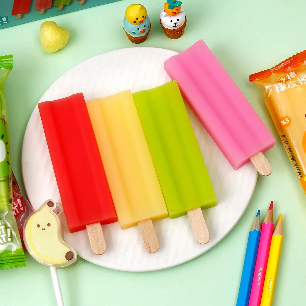 Fruit Popsicle Novelty Eraser Set