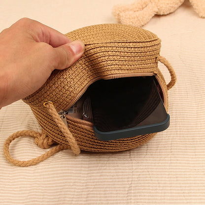 Handwoven Round Straw Crossbody Bag