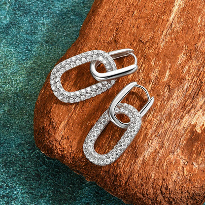 925 Sterling Silver Moissanite Paperclip Drop Earrings