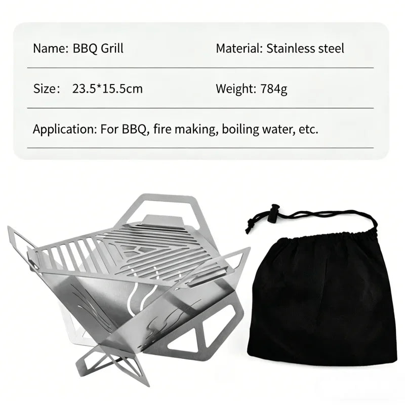 Portable Foldable Stainless Steel Charcoal BBQ Grill