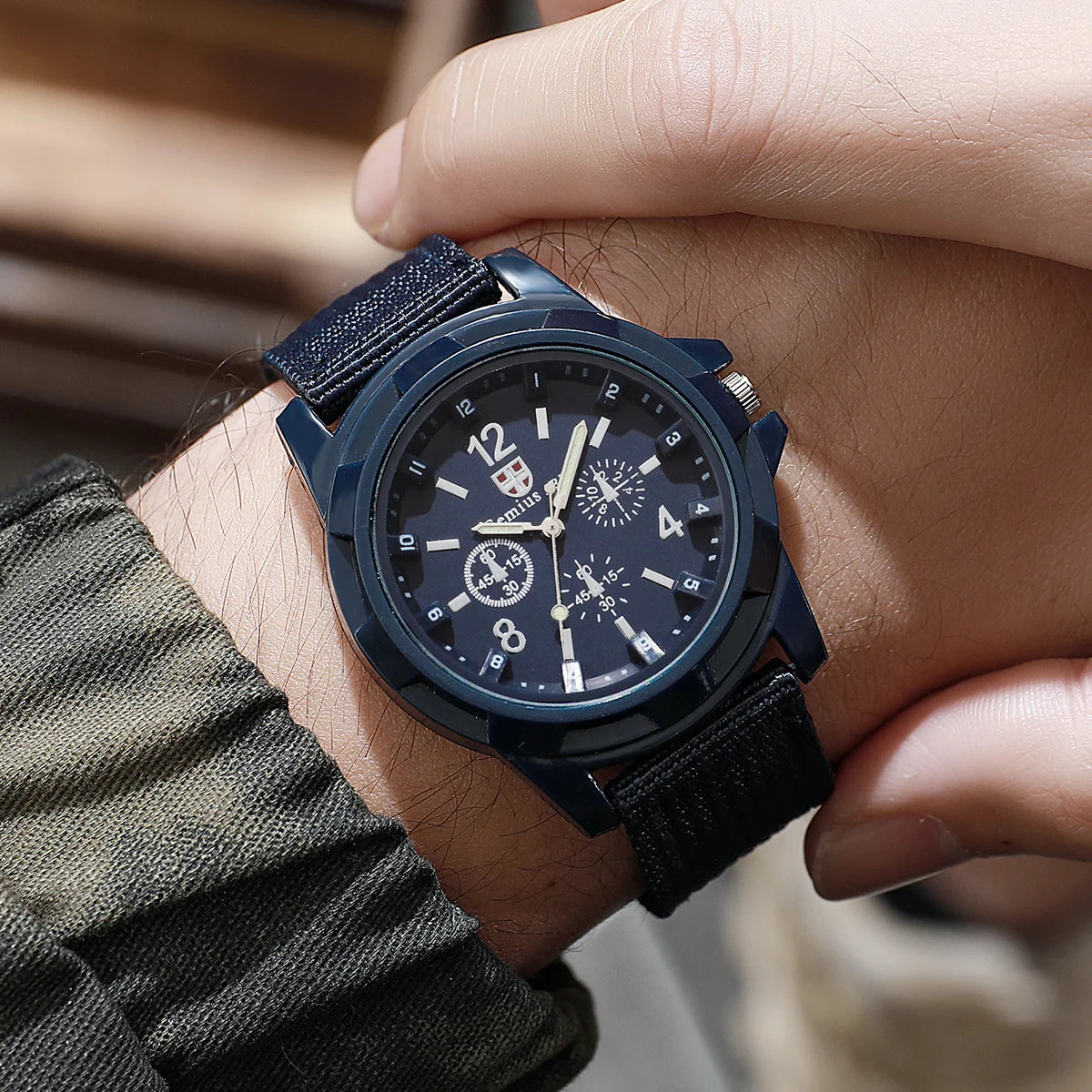 Men's Military Style Nylon Strap Quartz Watch Set