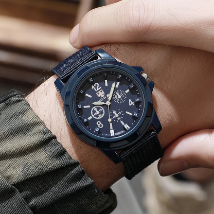 Men's Military Style Nylon Strap Quartz Watch Set