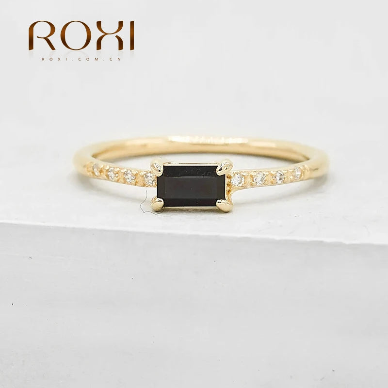 Roxi 925 Sterling Silver Square Black Cubic Zirconia Ring