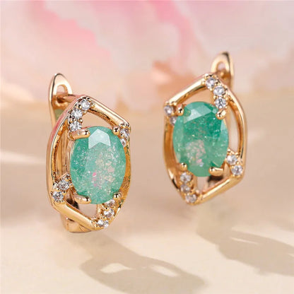 Luxury Green Stone Clip Earrings