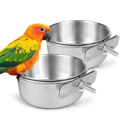 Stainless Steel Clamp-On Pet Feeding Bowl for Birds & Small Animals