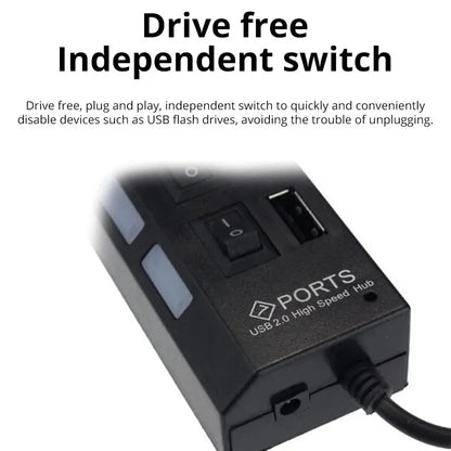 7-Port USB 2.0 Hub with Individual Power Switches