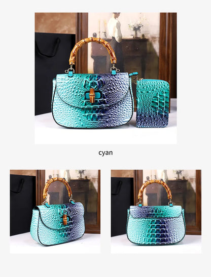 Crocodile Pattern Top Handle Handbag
