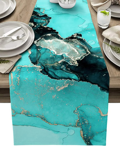 Black Grey Marble Linen Table Runner