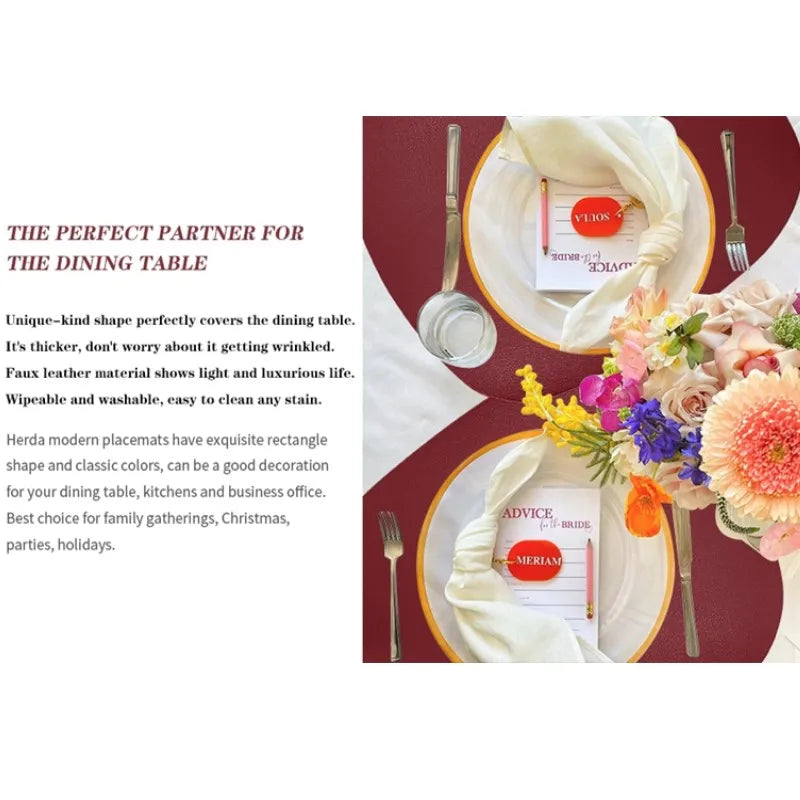 Inyahome Irregular PU Leather Placemat Set with Coaster