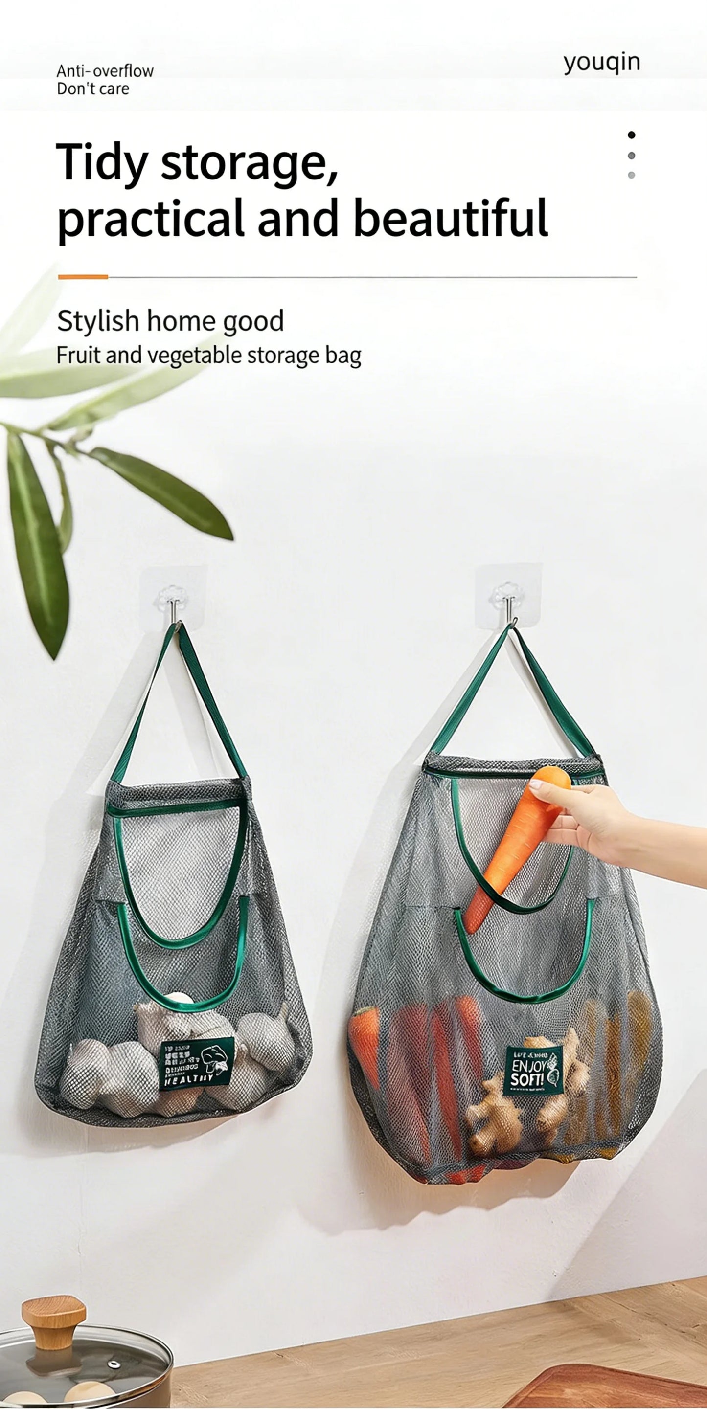 Reusable Hanging Mesh Storage Bag for Fruits & Vegetables