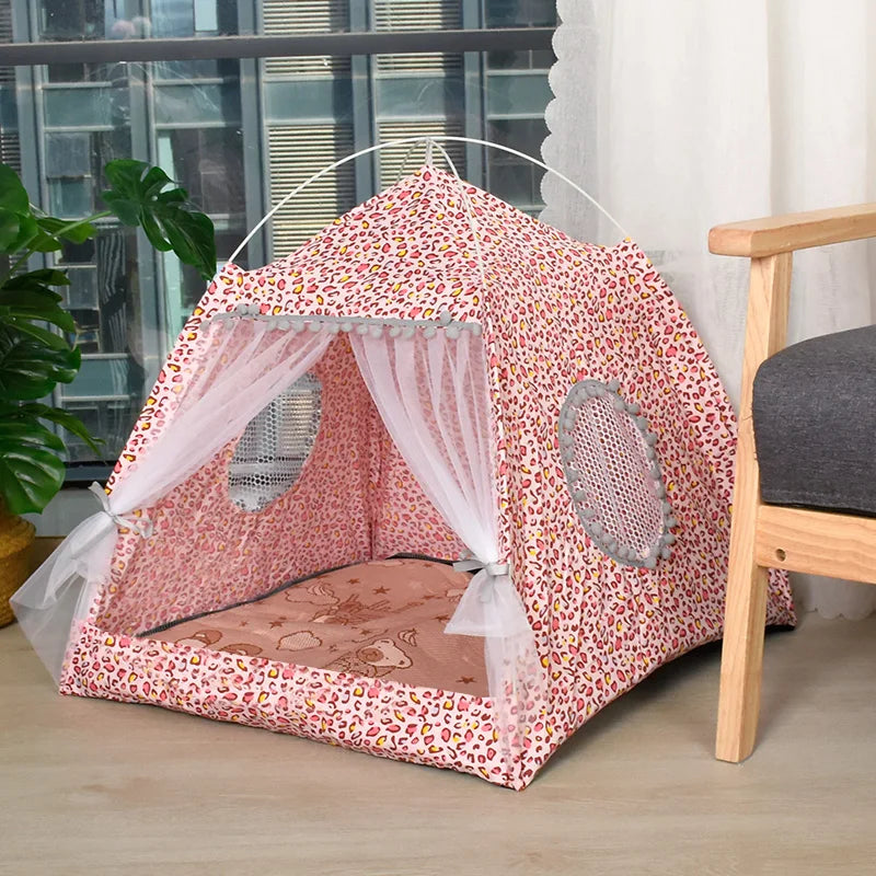 Semi-Enclosed Flower Pet Tent Bed