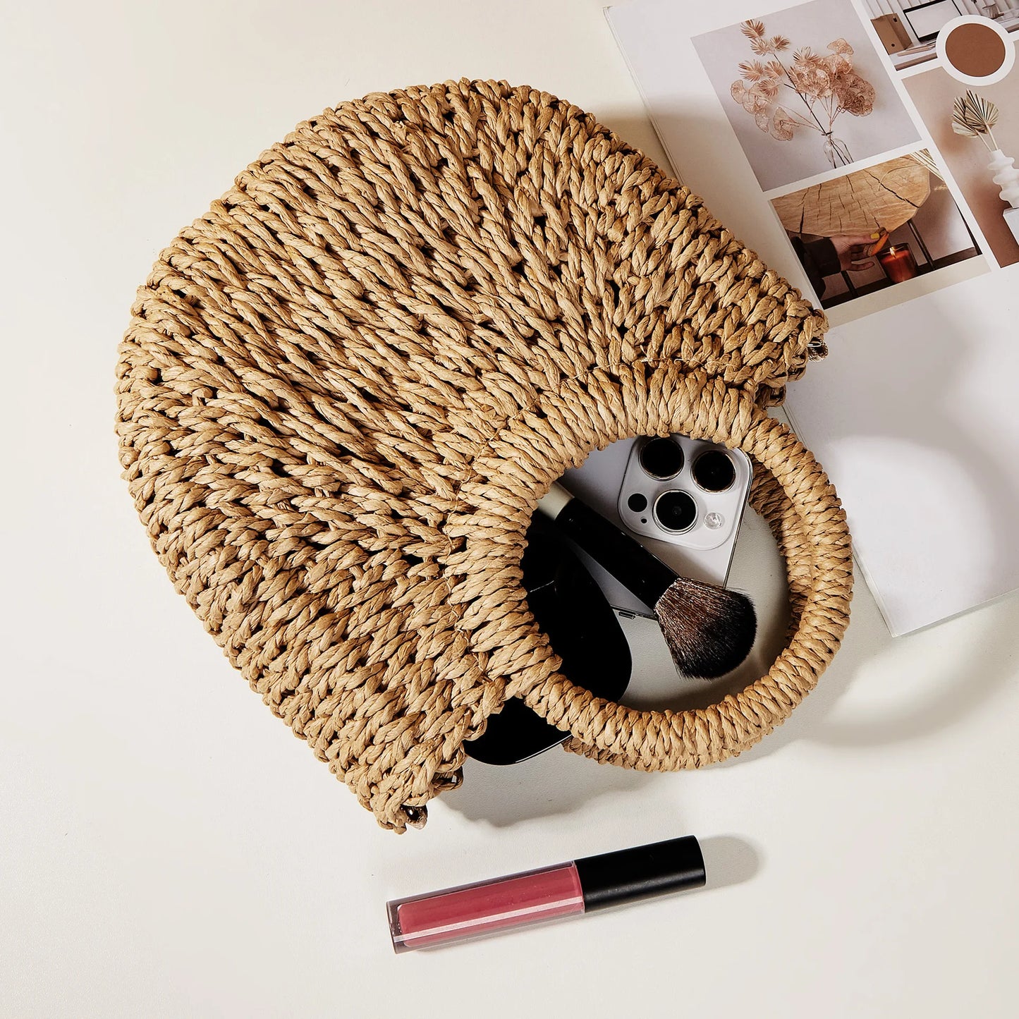 Handwoven Straw Rattan Crossbody Beach Bag