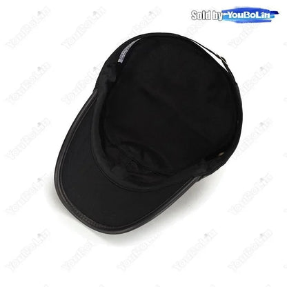 Washed Cotton Military Flat Cap with Leather Brim