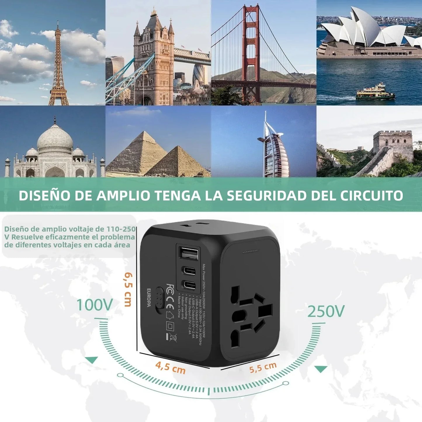 Universal Travel Adapter with 2 USB & USB-C Ports