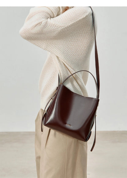 LA FESTIN Split Leather Bucket Tote Bag