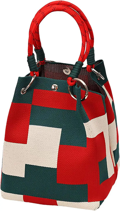 Mini Knitted Bucket Bag – Colorblock Women’s Handbag