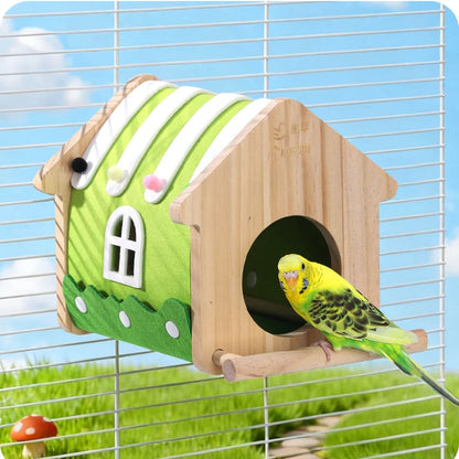 Wooden Bird Nest Box for Parakeets & Small Parrots