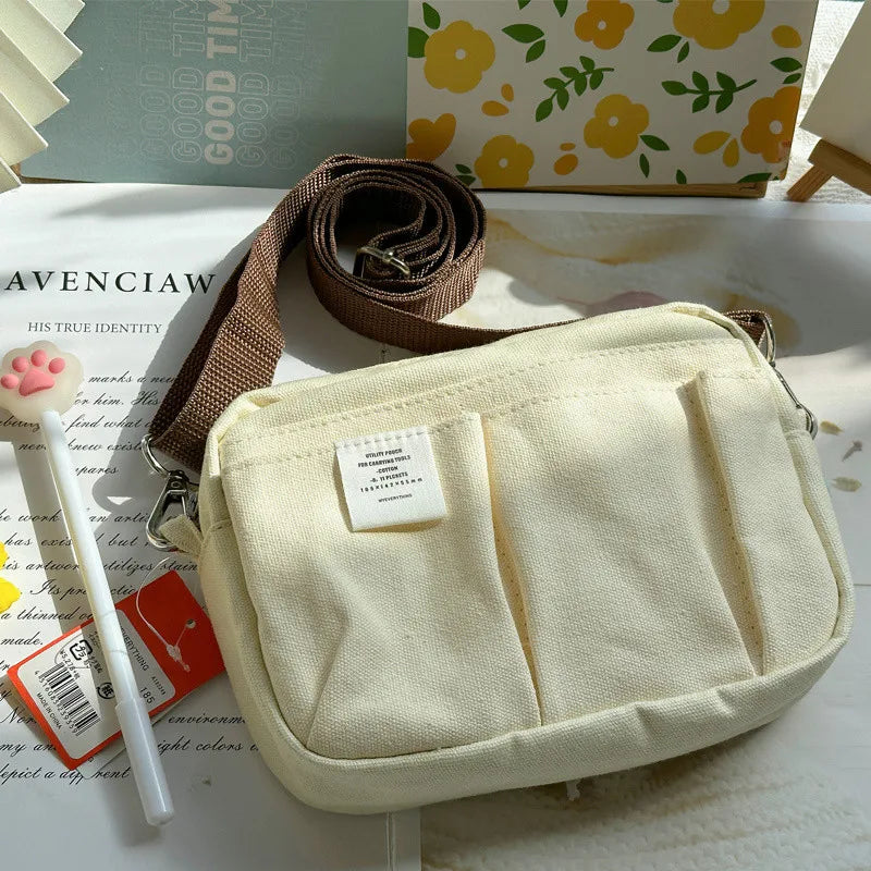 Large Capacity Canvas Pencil Case with Multi-Layer Storage