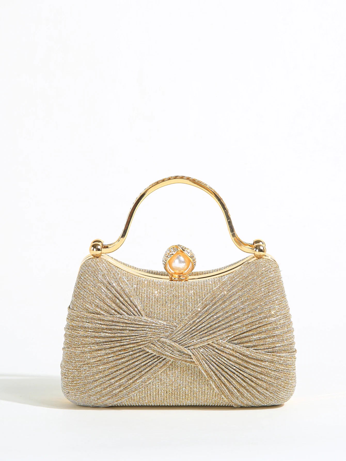 Ruched Glitter Evening Clutch Bag