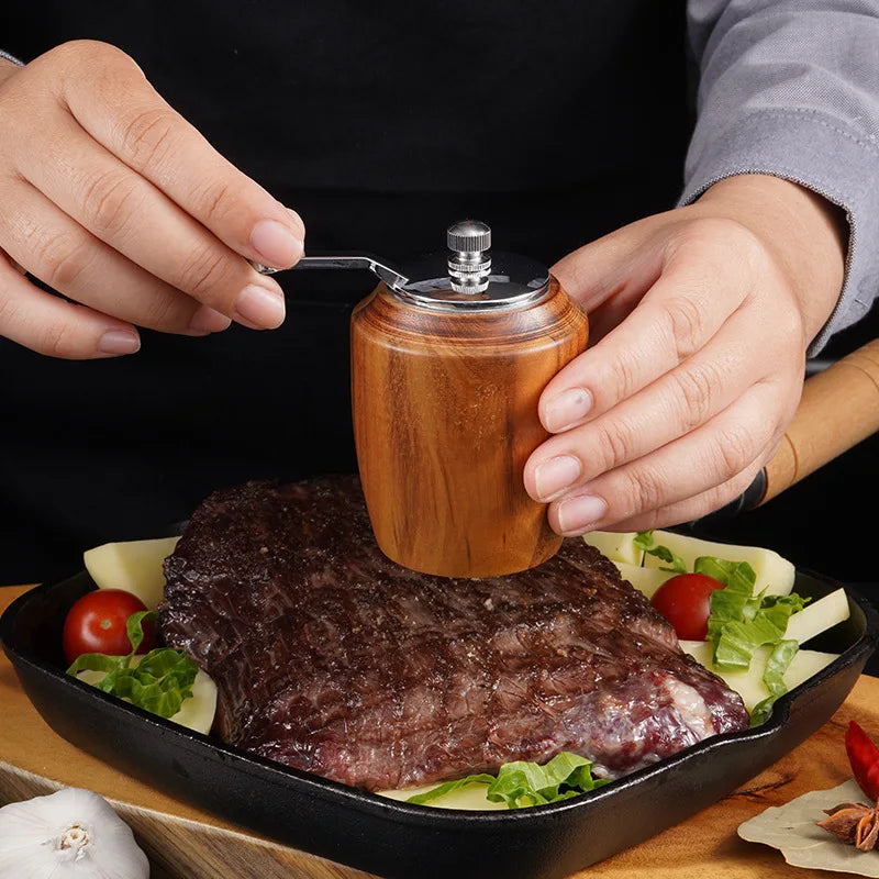 Hand-Crank Wooden Pepper Grinder