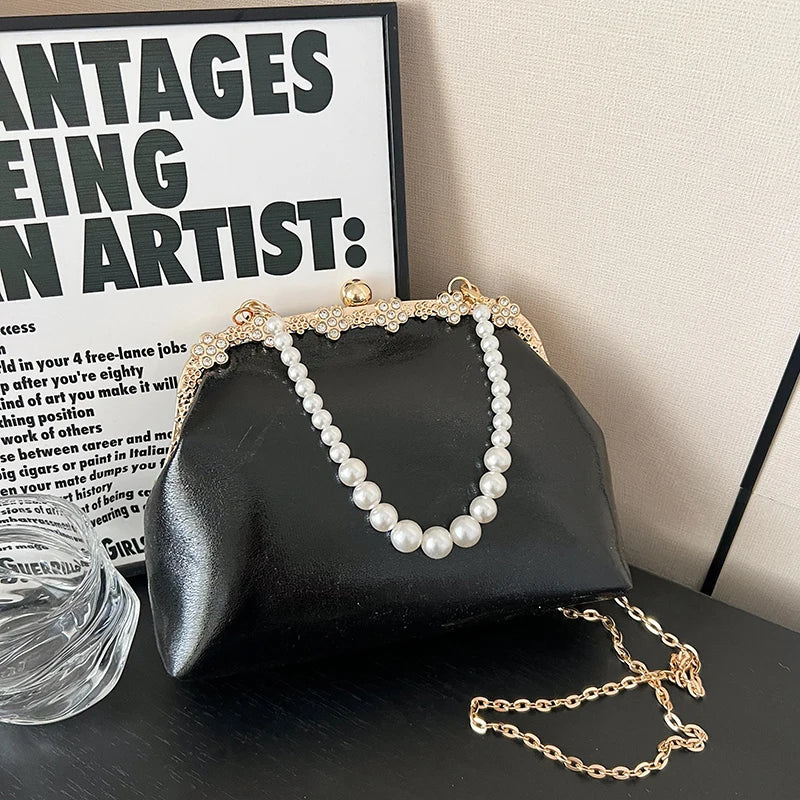 Luxury Pearl Chain Minaudière Shoulder Bag