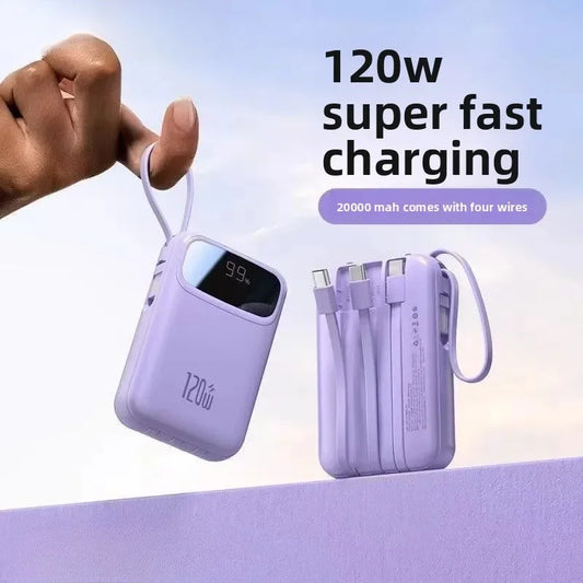 120W Fast Charging Power Bank with Built-in Cable