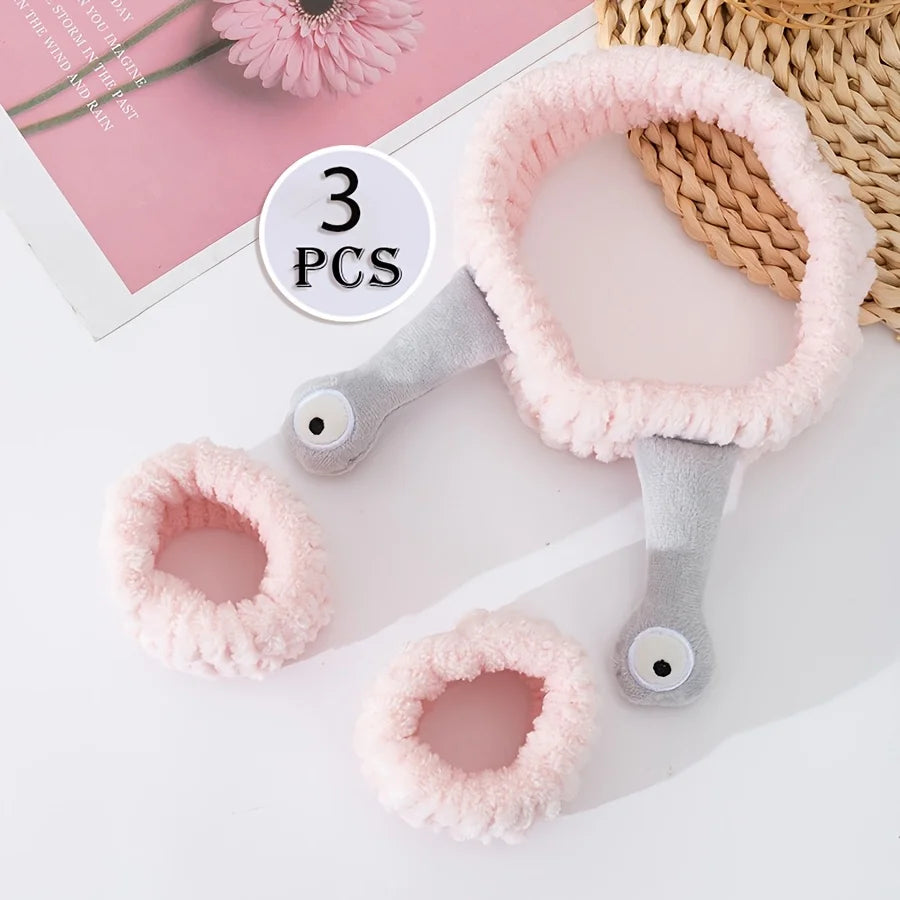 Coral Velvet Spa Headband & Wrist Towel Set