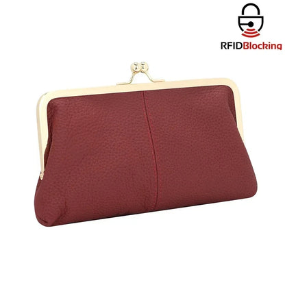 Genuine Leather Kiss Lock Wallet