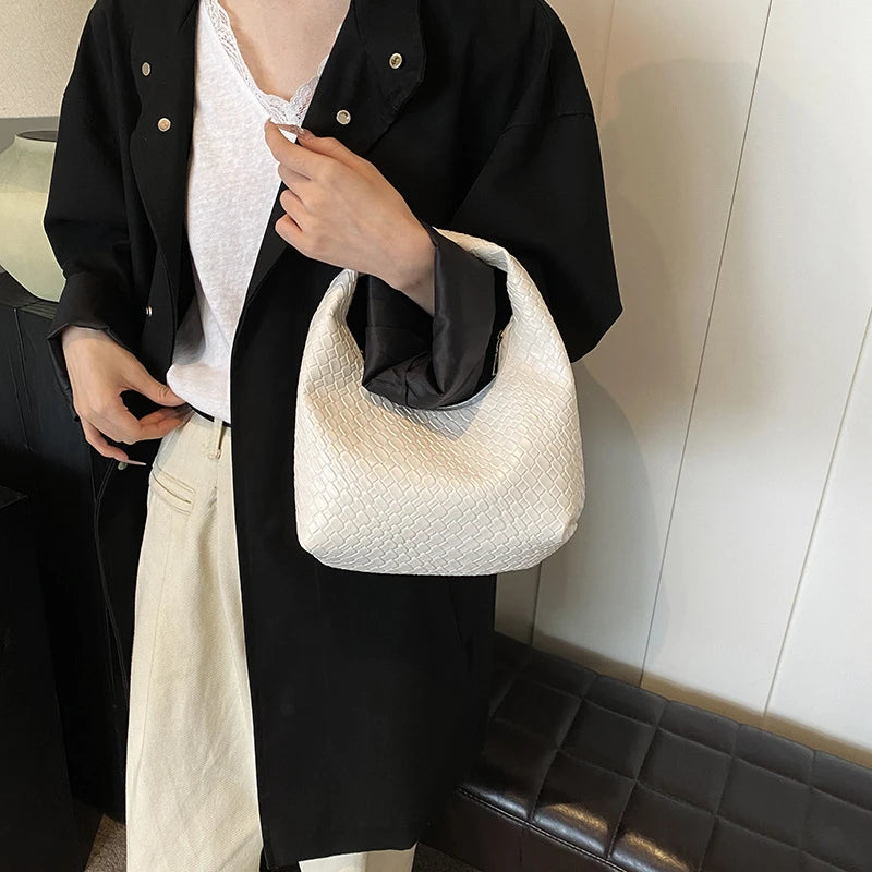 Women’s Woven Embossed PU Leather Hobo Shoulder Bag