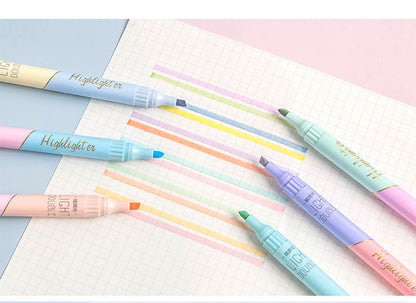 KissButy 6Pcs/Set Highlighter Pen Set Double headed