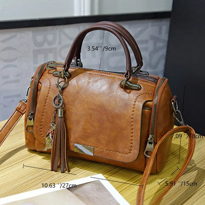 Vintage PU Leather Boston Handbag